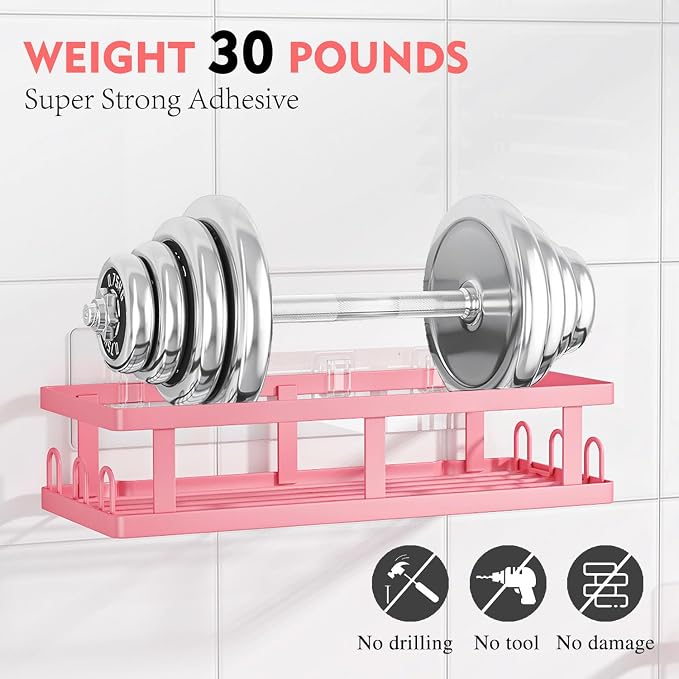 Youvip 6 Pack Shower Caddy, Adhesive Shower Shelves with Soap Holder, No Drilling Rustproof Large Capacity pink bathroom decor accessories, Pink - Image 4