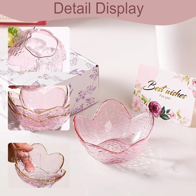 Gifts for Women Pink Flower Ring Dish Glass Jewelry Dish Jewelry Tray Cute Vanity Organizer Room Decor Aesthetic Nightstand Bathroom Decor Trinket Dish Ring Holder Dish Jewellery Tray Valentine's Gift - Image 4