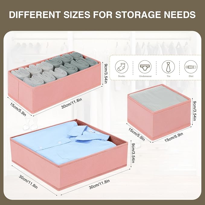 DIMJ Fabric Drawer Organizer Bins - 12 Pack Foldable Sock & Clothes Organizer - Pink - Image 5