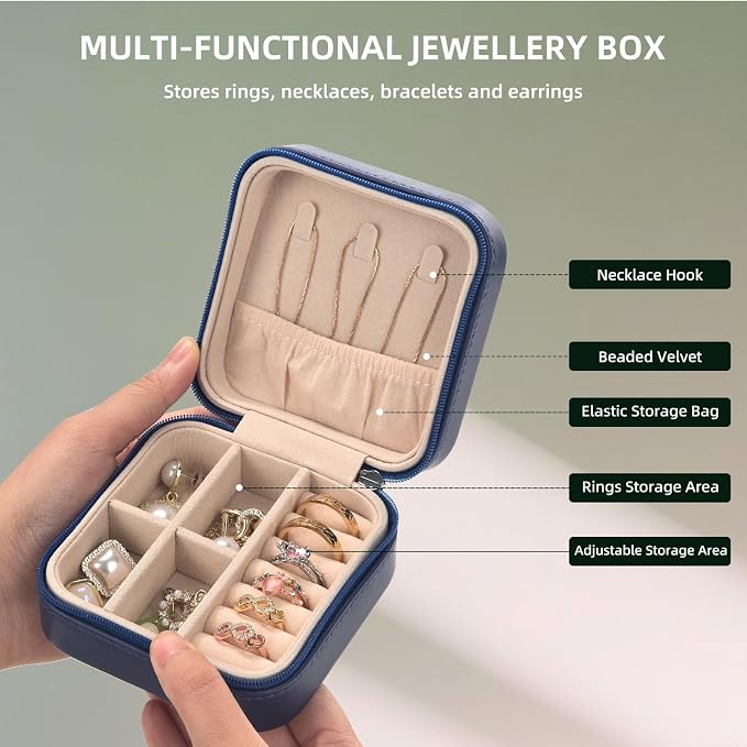 shunmei Mini Travel Jewelry Box,PU Leather Portable Jewelry Organizer Case,Art Accessories Storage Holder Boxes for Earring, Necklace, Rings, Bracelets (Blue Eyes) - Image 5