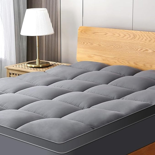 VALUXE King Mattress Topper Cooling Pillow Top Fitted Mattress Pad Cover Extra Thick Bed Topper Down Alternative Soft Mattress Protector for Back Pain Relief with 8-21 Inch Deep Pocket Grey