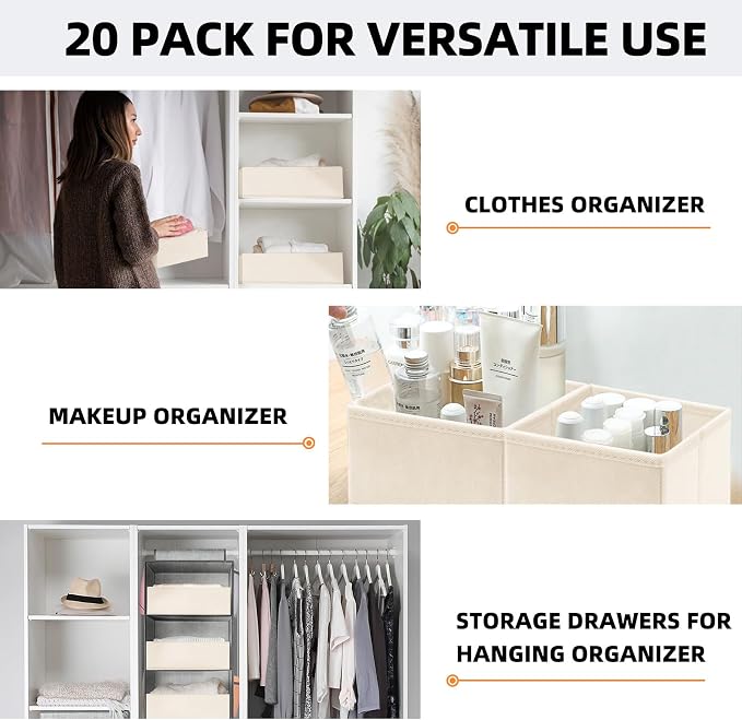 【FAMILY PACK】Drawer Organizer Clothes, 20 Pack Dresser Organizer Bins for Baby Clothes - Underwear Bra Sock Organizer - Fabric Closet Organization and Storage Dividers for Nursery Bedroom Dorm - Image 5