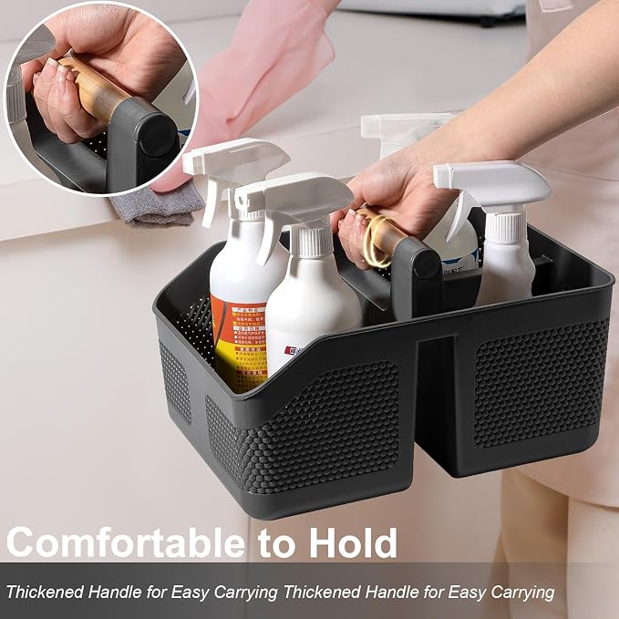rejomiik Shower Caddy Portable with Bamboo Handle, Plastic Basket Cleaning Caddy Organizer Storage Tote for Bathroom, College, Dorm Room Essentials, Dark Gray - Image 5