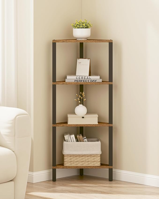 TUTOTAK Corner Shelf, 4-Tier Corner Bookshelf for Small Space, Narrow Display Corner Shelf Stand with Storage Rack, for Living Room, Bedroom, Rustic Brown BS05BB004 - Image 6