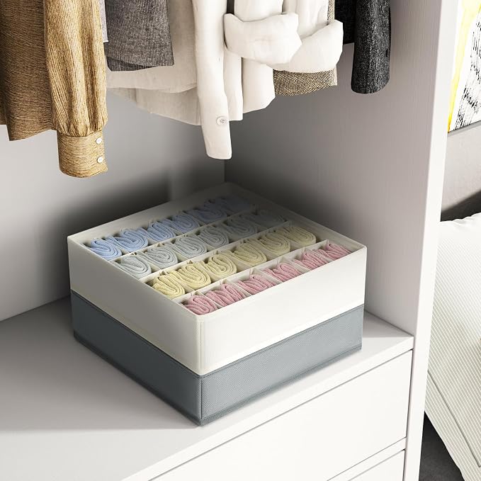 Sock Organizer 4 Pack, 24 Cell Underwear Organizer Foldable Underwear Storage, Sock and Underwear Drawer Organizer for Socks Ties Underwear Belts. (Grey) - Image 7