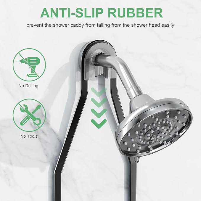 Shower Caddy Hanging,Rustproof Anti-Swing Shower Organizer,2 Tier Hanging Bathroom Caddy Anti-swing and Non-slip,Bathroom Organizer with 18 Hooks for Razor/Sponge - Image 4