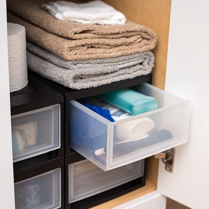 IRIS USA 6 Qt. Plastic Drawer Storage Organizer Stacking Drawers, 2-Pack, Stackable Unit with Sliding Drawer for Bedroom Kitchen Under Sink Pantry Craft Room Bathroom Dorm Office, Black - Image 6