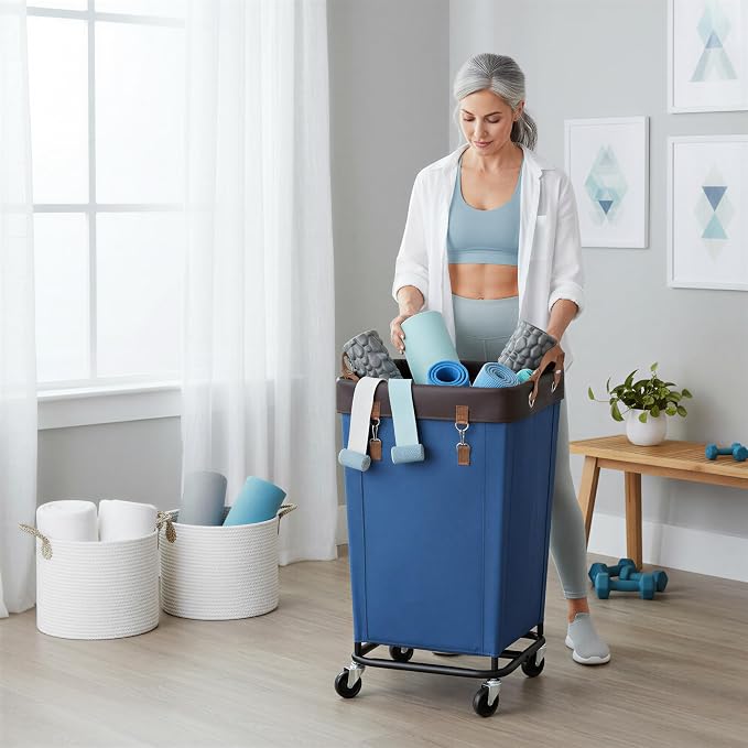 StorageWorks 160L Laundry Basket with Wheels, Large Rolling Hampers for Clothing Organizer, Dirty Clothes Basket for Hotel, Home, Closet, Dorm, Blue - Image 7
