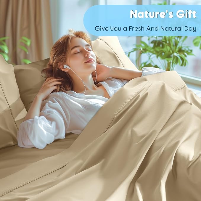 SONORO KATE 100% Egyptian Cotton Sheets Set - 1000 High Thread Count, Luxury 5-Star Hotel Sateen Bed Sheets, Soft, Breathable Long Staple Sheets, Fit up to 16" - 4 PC (Beige,Queen)