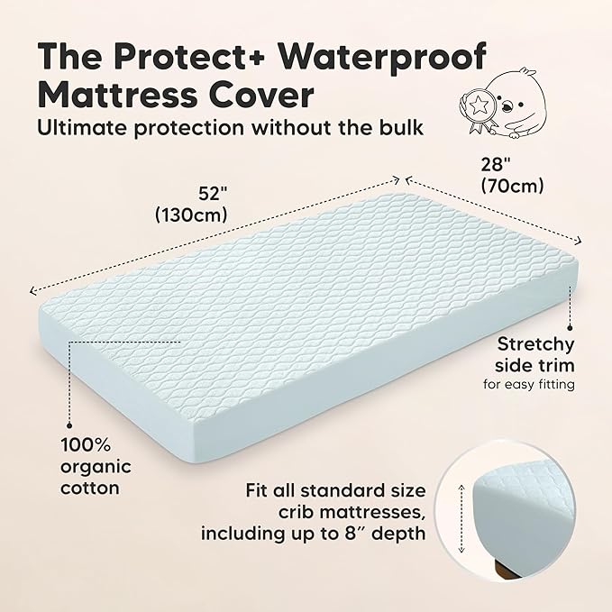 2-Pack Waterproof Crib Mattress Protector Cover Fitted - Quiet Baby Crib Mattress Pad Sheets, 52" x 28" Soft Quilted Cotton Baby Sheet, Machine Washable, Easy Fit, Durable (Frost/Mavy)