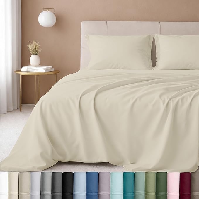 California Design Den Deep Pocket King Sheets Set - Luxury 600 Thread Count 100% Cotton Sateen, King Size Sheet Set, All Around Elastic, Snug Fit, Durable Bedding - Ivory (Warm Cream)