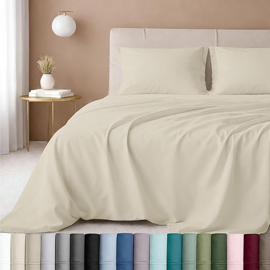 California Design Den Deep Pocket King Sheets Set - Luxury 600 Thread Count 100% Cotton Sateen, King Size Sheet Set, All Around Elastic, Snug Fit, Durable Bedding - Ivory (Warm Cream)