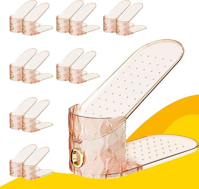 Shoe Slots Organizer, Adjustable 15 Pack Shoe Stacker for Closet Storage, Clear Double Layer Space Saver, Durable and Stackable Shoe Holder for Sneakers Heels and Flat by WMBOOX