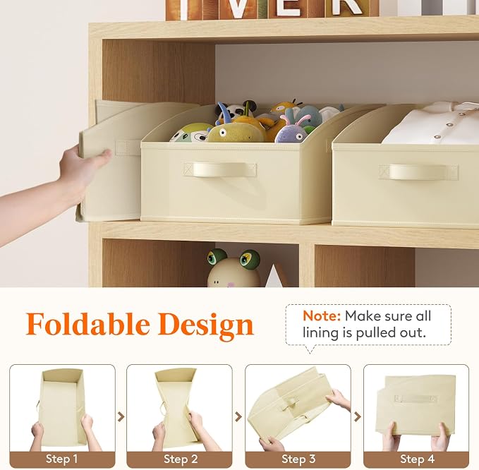 Lifewit Trapezoid Closet Storage Bins for Shelf, 6 Packs Non-woven Closet Organizer Baskets with Handles, Foldable Clothes Containers Boxes for Clothing, Book, Purse, 16L, Medium, Beige - Image 6
