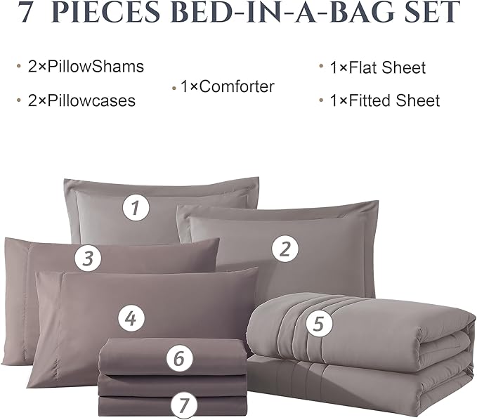 Monbix Full Comforter Set - 7 Pieces Cloud Purple Bed in a Bag Full Bedding Sets with Comforters, All Seasons Comforter Bed Set with Sheets, Pillowcases & Shams
