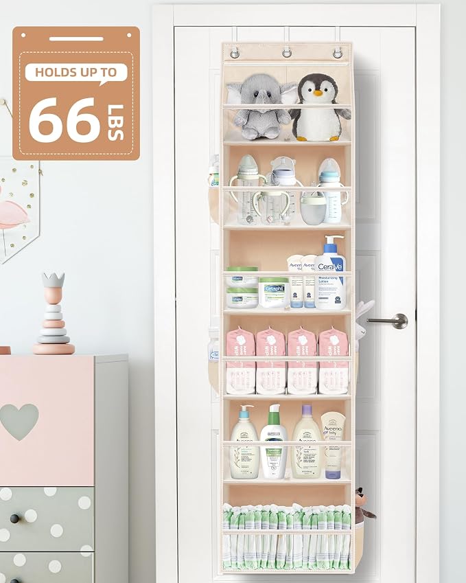 STORAGE MANIAC Over the Door Organizer Large Capacity Hanging Organizer, Clear Deep Pockets Behind Door Closet Organizer and Storage for Nursery, Bathroom, Bedroom, Pantry, 1 Pack Oat Beige - Image 6