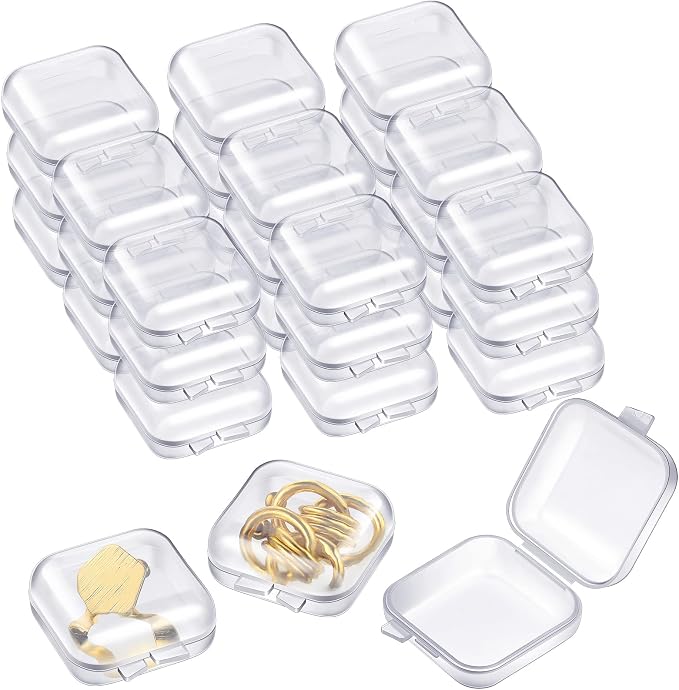 Chunful 100 Pack Mini Clear Plastic Jewelry Box Earring Organizers Small Storage Containers with Hinged Lid for Earrings Pearl Bracelets and Small Accessories by Chunful