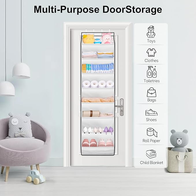 SLEEPING LAMB Over The Door Shoe Organizer for Closet, Kids Sneaker Storage for Hanging Shoe Rack for Door with Large Deep Pockets for Toddler, Girl, Baby Room Decor, White - Image 7