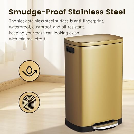 ELPHECO Kitchen Trash Can with Lid Soft Close, 13 Gallon / 50L Stainless Steel Pedal Garbage Can, Heavy-Duty Step Wastebasket with 20 Bags, Removable Bucket, Home Office, Kitchen, Titanium Gold - Image 6