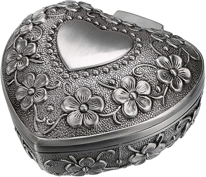 Hipiwe Vintage Heart Shape Jewelry Box - Small Antique Ring/Earrings/Necklace Storage Organizer Case, Metal Treasure Chest Trinket Keepsake Gift Box for Women by Hipiwe