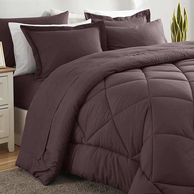 CozyLux King Size Comforter Set Cocoa Powder - 7 Pieces Bed in a Bag King, Luxury Soft Bed Set for All Seasons, Bedding Set with Down Alternative Comforter, Sheets, Pillowcases & Shams