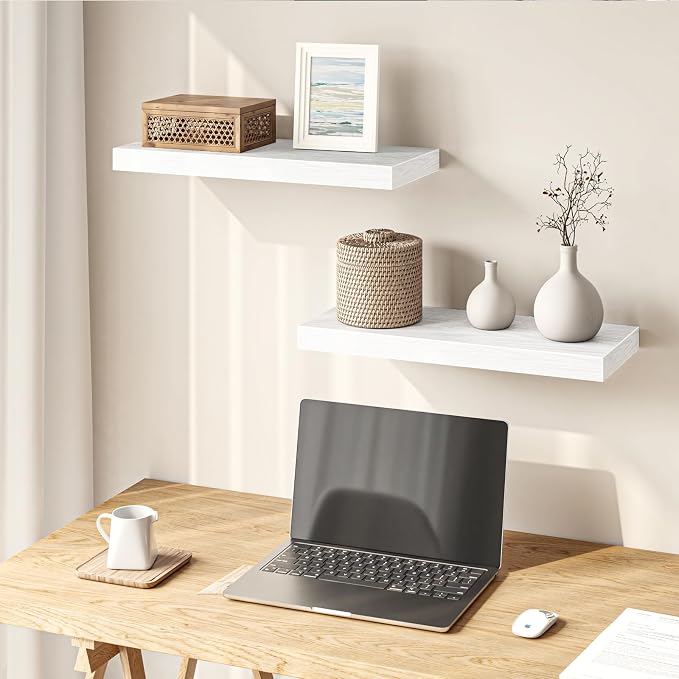 Fixwal Floating Shelves for Wall, 15.7" Wood Wall Mounted Shelves for Living Room, Bedroom, Bathroom and Kitchen, for Storage, Books, Room Decor (White, Set of 2) - Image 4