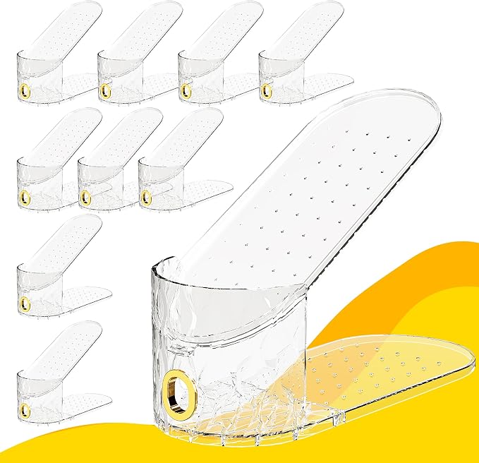 Shoe Slots Organizer, Adjustable 10 Pack Shoe Stacker for Closet Storage, Clear Double Layer Space Saver, Durable and Stackable Shoe Holder for Sneakers Heels and Flat by WMBOOX