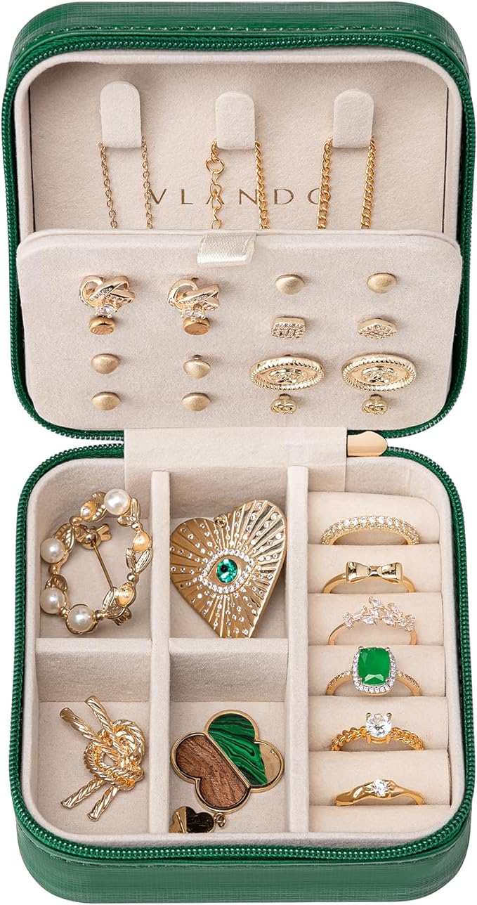 VLANDO Travel Jewelry Case, Small Travel Jewelry Organizer Box for Girls Women - Dark Green by VLANDO