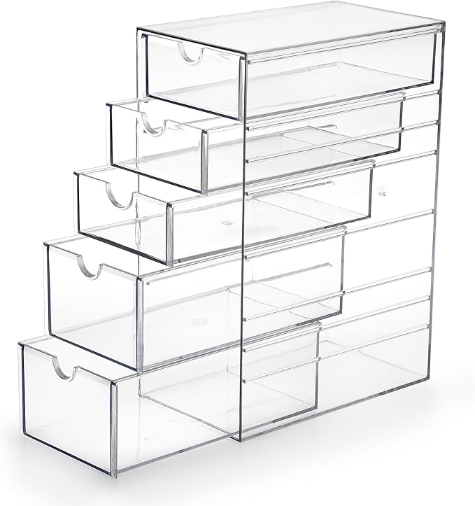 Hipiwe 5-Drawers Plastic Storage Organizer, Clear Hair Accessories Organizer with Large Capacity for Bathroom, Dresser, Cosmetic Hair Tie Container for Girls Women by Hipiwe