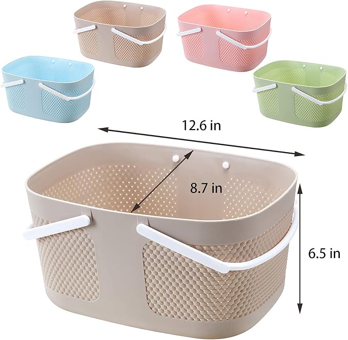 Shower Caddy Basket, Portable Large Capacity Thickened Plastic Organizer Storage Tote with Handles Drainage Toiletry Bag Bin for Bathroom, College Dorm Room Essentials, Kitchen, Camp, Gym, Khakis - Image 5