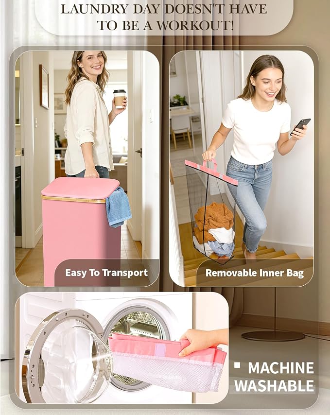 Laundry Hamper with Wheels, 75L Large Clothes Hamper with Removable Inner Bag, Collapsible Dirty Clothes Basket for Dorm, Rolling Dirty Clothes Basket for, Bedroom, Bathroom, Laundry Room - Image 4