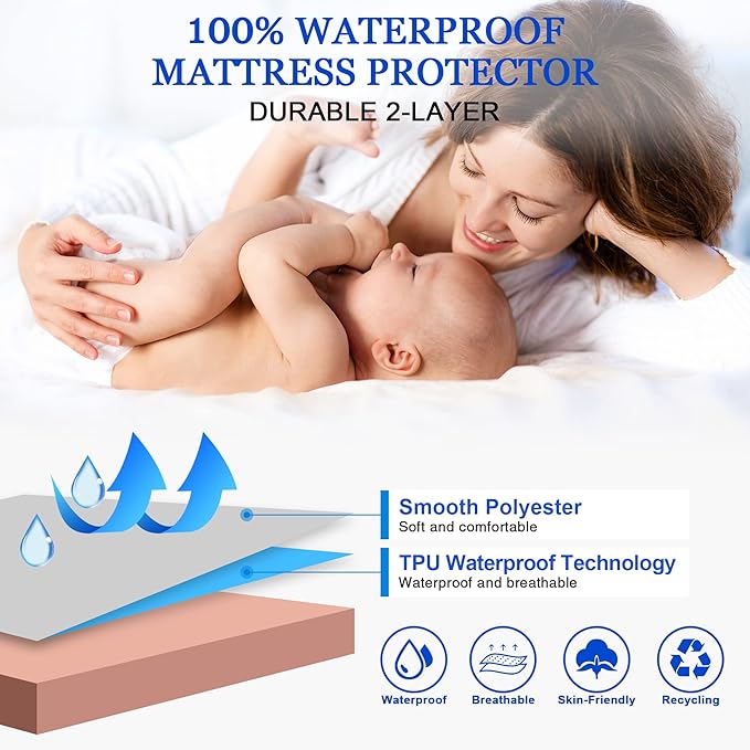 Sundari Mattress Protector,Waterproof Mattress Cover Queen,18" Deep Pocket Mattress Protector,Fitted Sheet Style with Elastic Rubber Band,Washable and Easy Care-Light Pink,Queen
