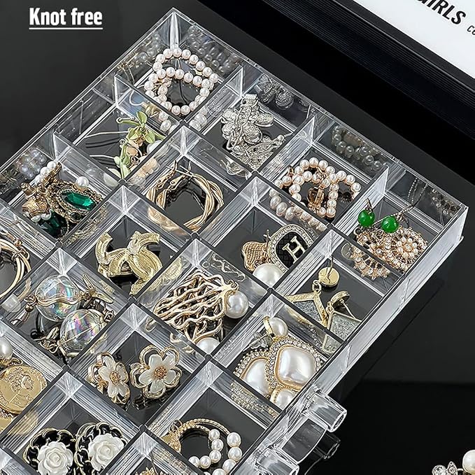 YUFONG Jewelry Boxes Earring Storage Box Organizer 5 Drawers Jewelry Organizer Acrylic Jewelry Storage Box Holder Compartment Transparent Display Storage Case Gift for Women Girls (102 Girds) - Image 4