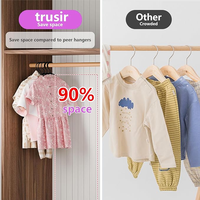 Baby Hangers for Closet 60 Pack Black Plastic Kids Children's Clothes Hangers Non-Slip (Black, 60) - Image 5