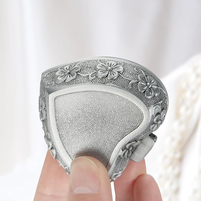 Vintage Metal Jewelry Gift Box, Small Heart Shape Trinket Storage Organizer Case for Ring/Earrings/Necklace/rosary, Keepsake Treasure Holder Box for Bedside Dresser Decorative (Style 1) - Image 3