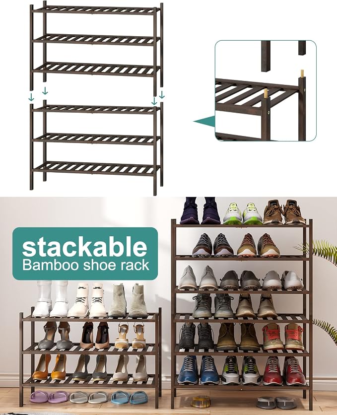 viewcare Shoe Rack for Closet, 3-Tier Bamboo Wood Shoe Racks, Stackable | Beautiful | Natural | Functional | Sturdy, Bamboo Shoe Rack for Entryway Hallway Closet - Image 6