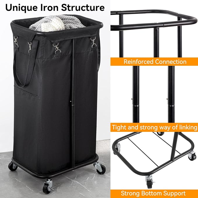 WOWLIVE 100L Rolling Laundry Hamper with Wheels Large Laundry Basket Organizer Laundry Cart with Steel Frame and Removable Bag Foldable Tall Dirty Clothes Hamper Dorm Room Storage for Bedroom (Black) - Image 6
