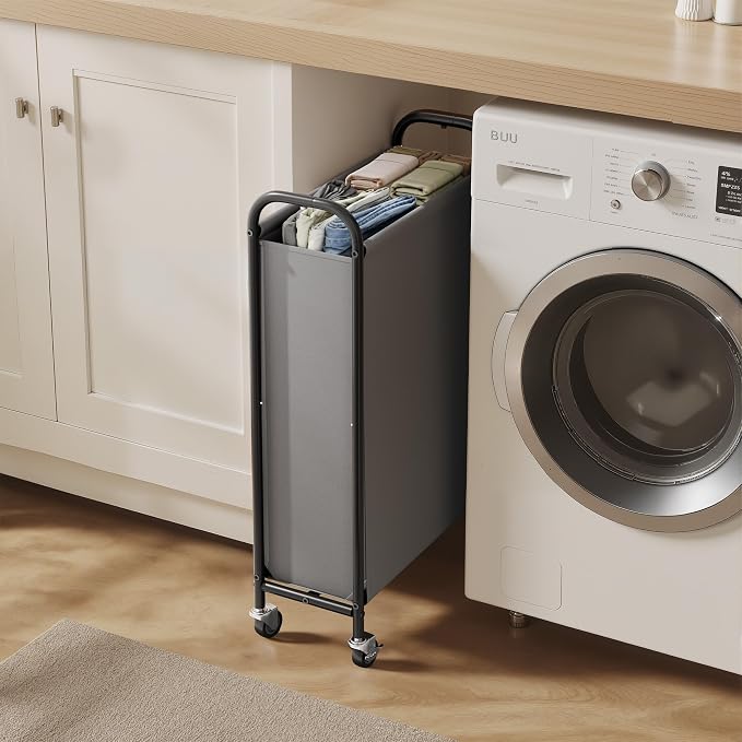GRANNY SAYS 80L Slim Laundry Hamper with Silent Brake Wheels, Sturdy Metal Frame & Handle, Rolling Laundry Basket for Laundry Room, Bedroom, Bathroom, or RV – Suited for Singles or Couples, Grey - Image 4