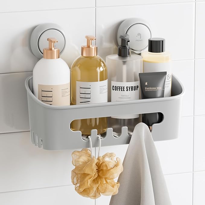 TAILI Shower Caddy Suction Cup, Heavy Duty Bathroom Organizer, Removable Shelves for Inside Shower, Shampoo, Waterproof Suction Plastic Storage for Bathroom Accessories Holder, Gray by TAILI