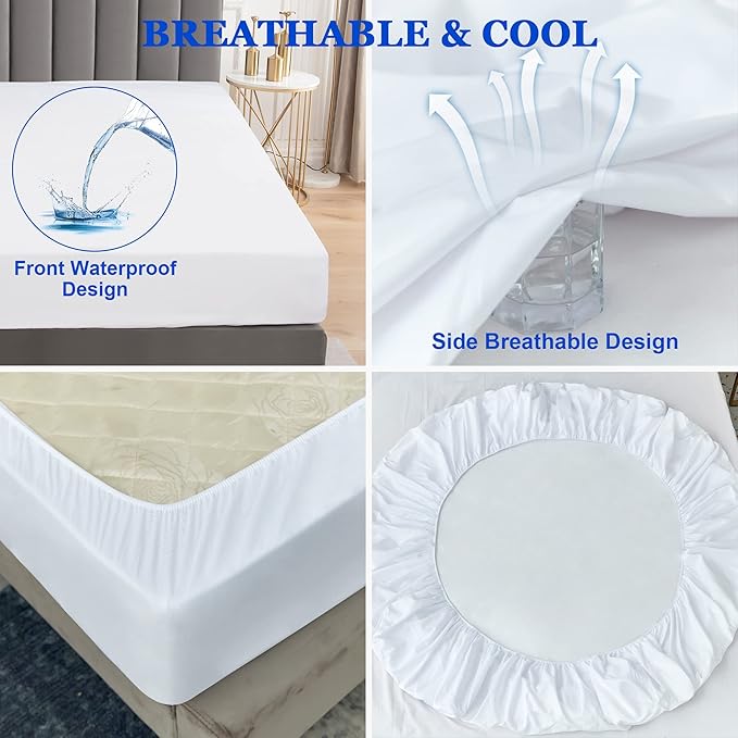 Sufdari Waterproof Mattress Protector, Mattress Cover Twin Size for Bed,18" Deep Pocket Fitted Sheet Style Mattress Protector with Elastic Rubber Band-White,Twin