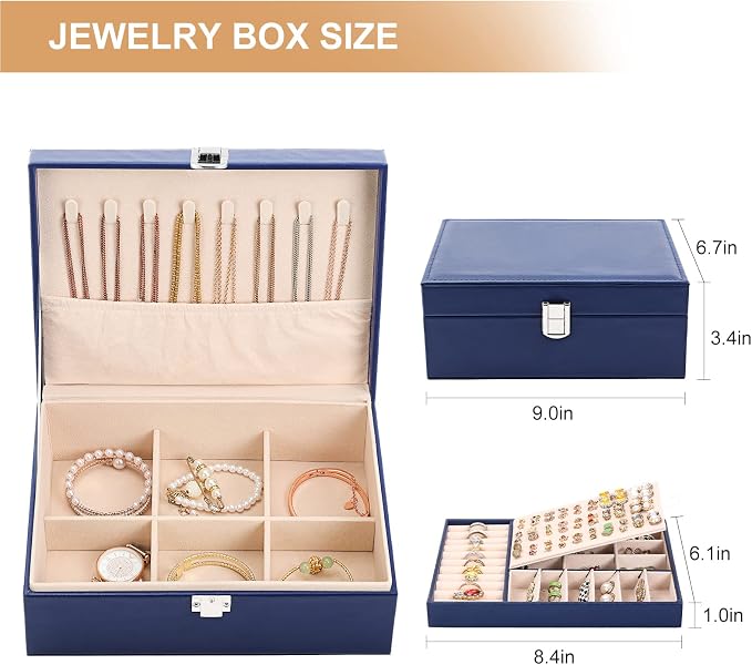 Jewelry Organizer Box PU Leather Jewelry Box for Girls Womens Earring Organizer Boxes 2 Layer Large Jewelry Storage Case Removable Tray for Necklace Earring Ring with Polishing Cloth and Jewelry Bags - Image 6