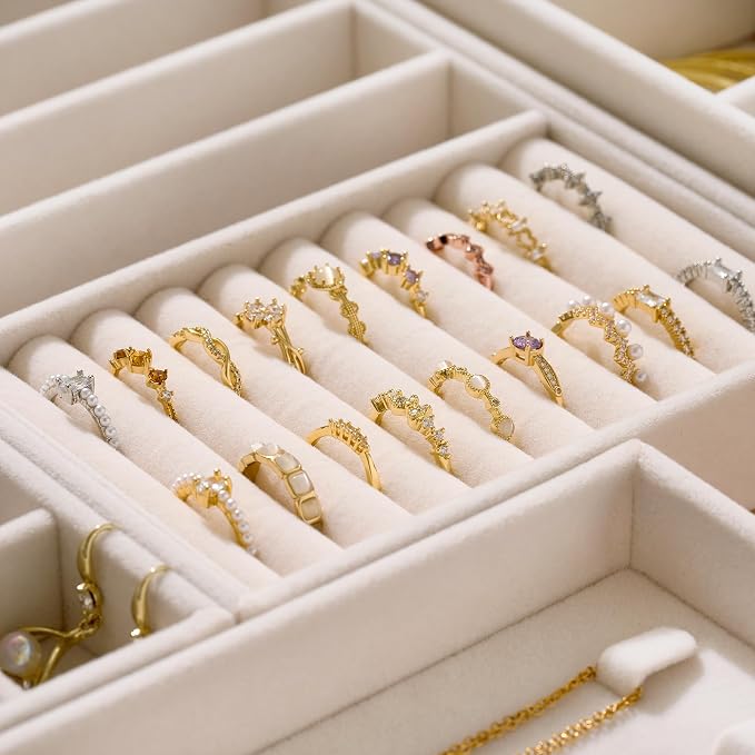 Velvet Jewelry Drawer Organizer Trays – 4-Layer Stackable Jewelry Storage Inserts Set, Beige Jewelry Tray Set for Earrings, Rings, Necklaces, Bracelets with Removable Dividers for Dresser & Vanity - Image 4