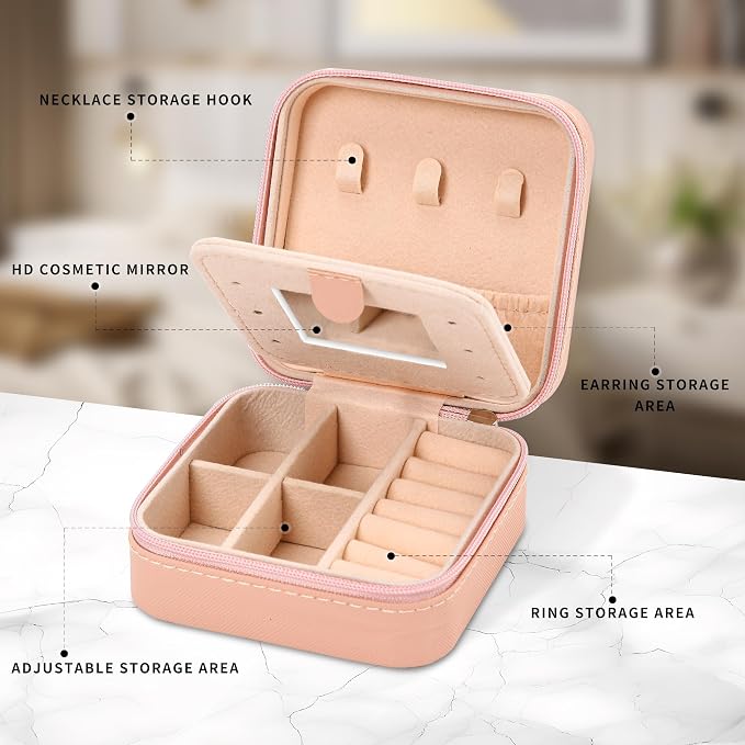 Neveika Jewelry Box with Mirror,Small Jewelry Organizer Box，Travel Jewelry Case for Women，Gift Jewelry Boxes for Female Girls (2pcs mirror pink) - Image 3