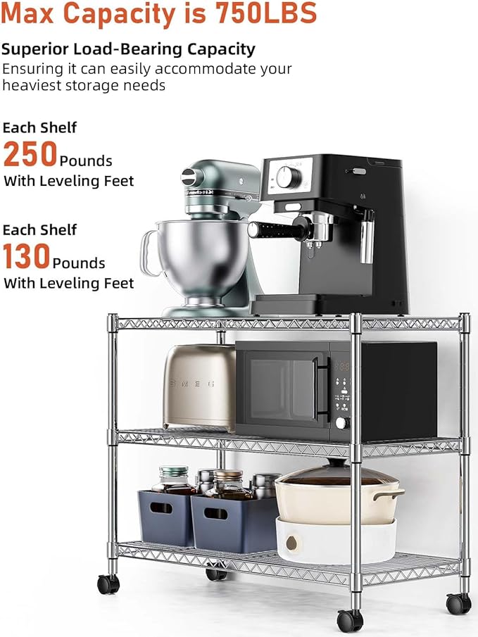 Simple Deluxe Heavy Duty 3-Shelf Shelving Unit, 24.02" D x 13.78"W x 21.97" H, 3 Tier, Chrome - Image 4