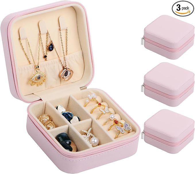 17Dec 3-Pack Small Travel Jewelry Case Organizer,Mini Travel Essentials for Women,Bridesmaid Gifts Birthday Gifts for Women,Small Jewelry Box for Girls 8-12 by 17Dec