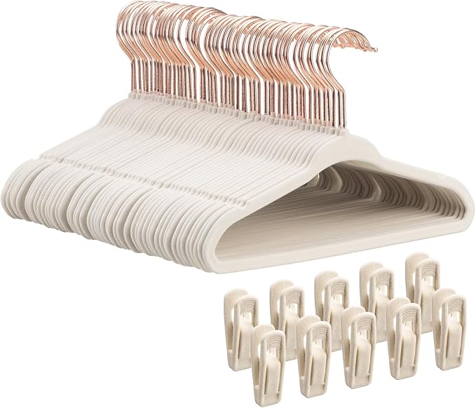Tonswachic 50-Pack 11 Inch Baby Closet Hangers with 10 Clips - Soft Velvet Non-Slip Hangers for Infant & Toddler Clothes (Beige) by TonswachicHangersSpaceSaver