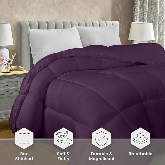 Utopia Bedding Twin Comforter Duvet Insert, Quilted Plum Comforter with Corner Tabs, Box Stitched Down Alternative Comforters Twin Size 64 x 88 inches