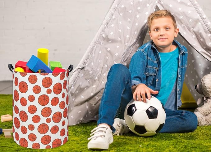 HIYAGON Basketball Kids Laundry hamper Baby Hamper for Nursery Boy and Girl Hamper Cute Kids Toys Storage Bin Organizer Room Decor for Home(Basketball) - Image 3