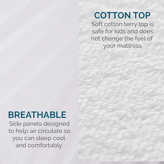 LUCID Premium Waterproof Mattress Protector, Twin XL Size – Fitted Sheet Style, Machine Washable – Cotton Terry Top Cover – Dorm Room Essential – White