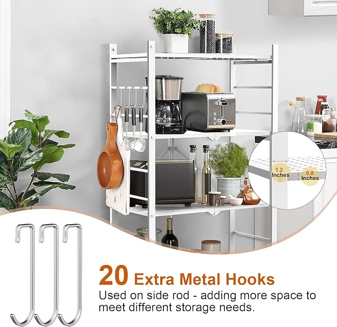 Himix Storage Shelves with 20 Hooks, 4-Tier Foldable Shelves for Storage, Folding Shelf Unit Pantry Shelves with Wheels, Metal Shelving Storage Rack Shelf for Kitchen Garage Home, White - No Assembly - Image 5